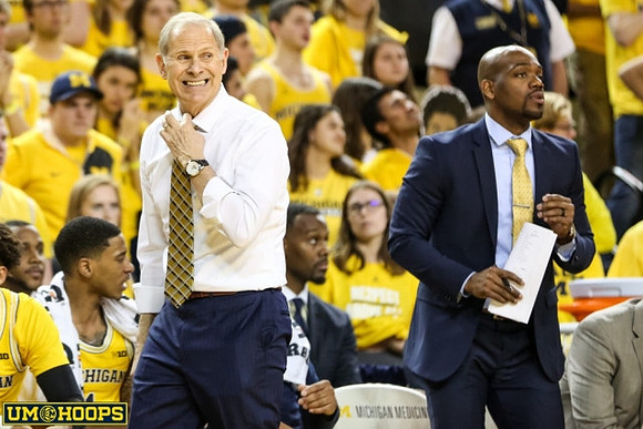 Charles Matthews (1), John Beilein, and Deandre Haynes