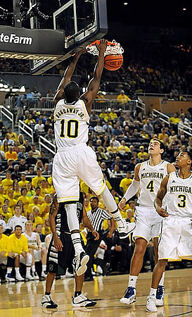 Tim Hardaway Jr. (10), Mitch McGary (4), and Trey Burke (3)