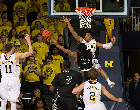 Nik Stauskas (11), Spike Albrecht (2), and Trey Burke (3)