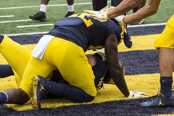 Nick Eubanks (82) and Shea Patterson (2)