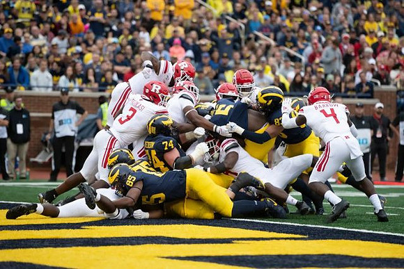 Mustapha Muhammad (85), Jon Runyan Jr. (75), Ben Bredeson (74), Joe Milton (5), and Erick All (83)