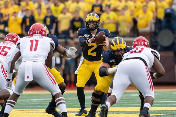 Ben Bredeson (74) and Shea Patterson (2)