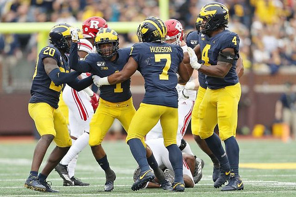 Brad Hawkins (20), Ambry Thomas (1), Khaleke Hudson (7), and Michael Danna (4)