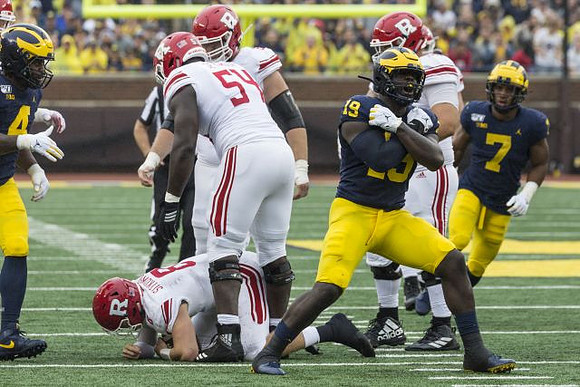 Michael Danna (4), Kwity Paye (19), and Khaleke Hudson (7)
