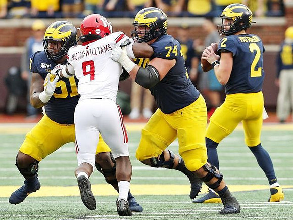 Cesar Ruiz (51), Ben Bredeson (74), and Shea Patterson (2)