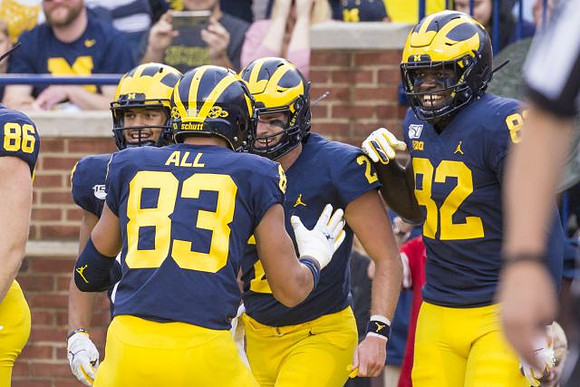 Luke Schoonmaker (86), Erick All (83), Shea Patterson (2), and Nick Eubanks (82)
