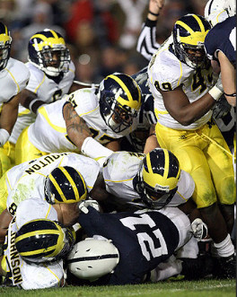 Zac Johnson (19), Jonas Mouton (8), Brandon Harrison (27), Stevie Brown (3), Donovan Warren (6), and John Thompson (49)
