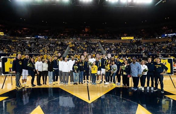 Brandon Johns Jr. (23), Adrien Nunez (0), Eli Brooks (55), DeVante' Jones (12), Jaron Faulds (44), Brandon Wade (4), and Senior Night