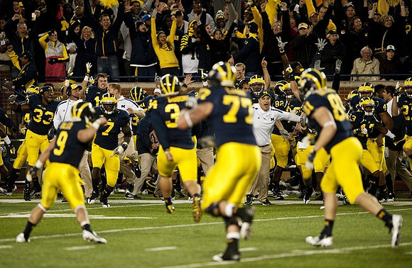 Stephen Hopkins (33), Drew Dileo (9), Taylor Lewan (77), Brandin Hawthorne (7), Brendan Gibbons (34), and Mike Kwiatkowski (81)