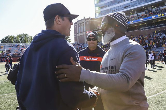 Jim Harbaugh and Illinois Head Coach Lovie Smith