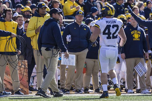 Grant Newsome, Jim Harbaugh, and Ben Mason (42)