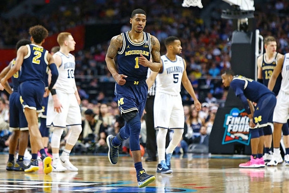 Zavier Simpson (3), Jordan Poole (2), Charles Matthews (1), Muhammad-Ali Abdur-Rahkman (12), and Moritz Wagner (13)