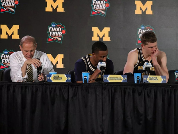 John Beilein, Muhammad-Ali Abdur-Rahkman (12), and Moritz Wagner (13)