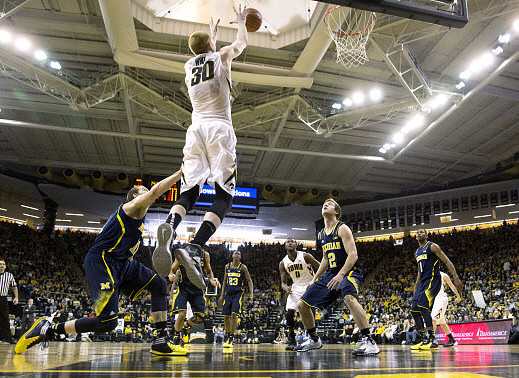 Nik Stauskas (11), Caris LeVert (23), Spike Albrecht (2), and Glenn Robinson III (1)