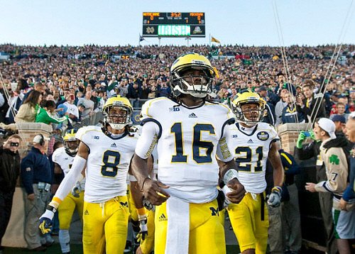 J.T. Floyd (8), Denard Robinson (16), and Roy Roundtree (21)