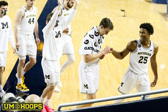 Franz Wagner (21), Jace Howard (25), and Michigan Team