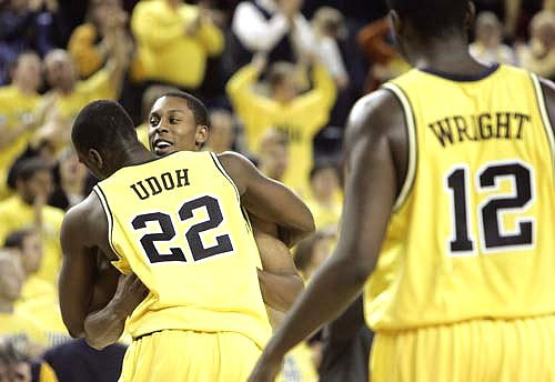 Jevohn Shepherd, Ekpe Udoh, and Anthony Wright