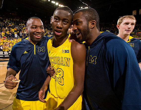 Eso Akunne (5), Caris LeVert (23), Corey Person (32), and Blake McLimans (22)