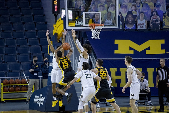 Eli Brooks (55), Isaiah Livers (2), Brandon Johns Jr. (23), and Franz Wagner (21)