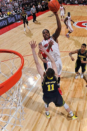 Nik Stauskas (11), Trey Burke (3), and Glenn Robinson III (1)