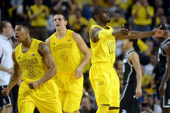 Trey Burke (3), Mitch McGary (4), and Tim Hardaway Jr. (10)