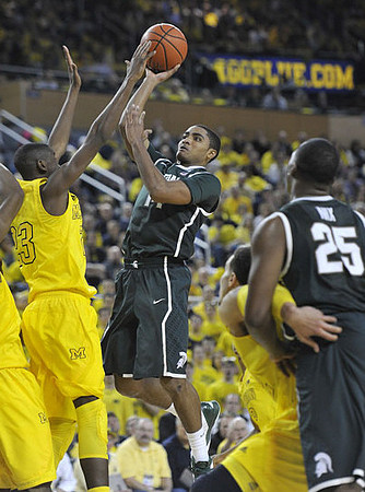 Caris LeVert (23) and Jordan Morgan (52)