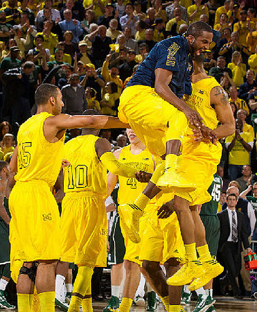 Jon Horford (15), Tim Hardaway Jr. (10), Corey Person (32), Mitch McGary (4), and Trey Burke (3)