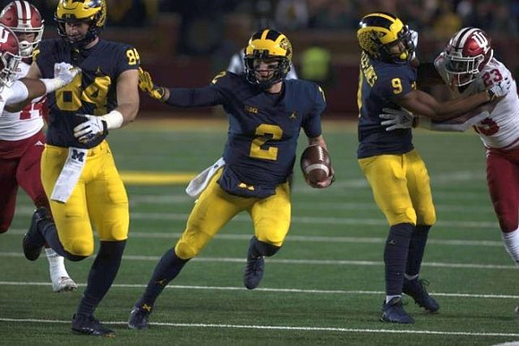 Sean McKeon (84), Shea Patterson (2), and Donovan Peoples-Jones (9)