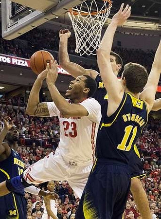 Tim Hardaway Jr. (10), Nik Stauskas (11), and Mitch McGary (4)