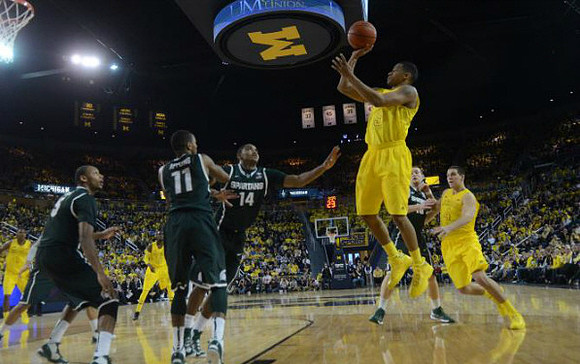 Glenn Robinson III (1), Tim Hardaway Jr. (10), Trey Burke (3), and Mitch McGary (4)