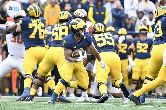 Ryan Hayes (76), Giovanni El-Hadi (58), Olusegun Oluwatimi (55), Trente Jones (53), and Blake Corum (2)
