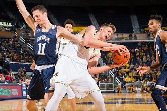 D.J. Wilson (5) and Moritz Wagner (13)