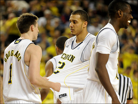 Stu Douglass (1), Jordan Morgan (52), and Tim Hardaway Jr. (10)