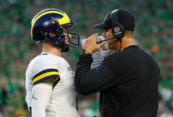 Shea Patterson (2) and Jim Harbaugh
