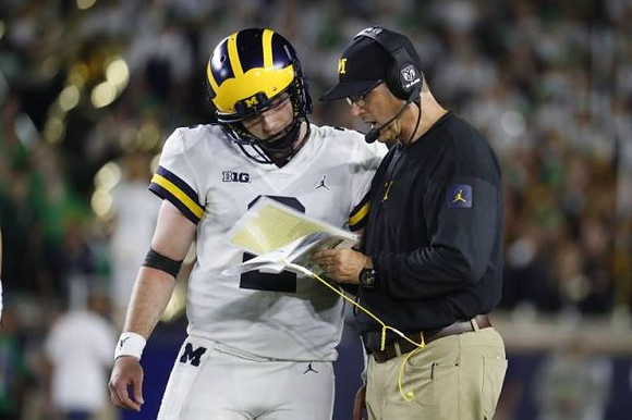 Shea Patterson (2) and Jim Harbaugh