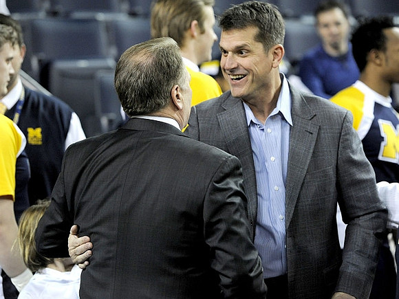Michigan State Head Coach Tom Izzo and Jim Harbaugh