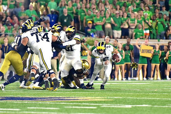 Jon Runyan Jr. (75), Ben Bredeson (74), Cesar Ruiz (51), and Shea Patterson (2)