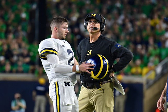 Shea Patterson (2) and Jim Harbaugh