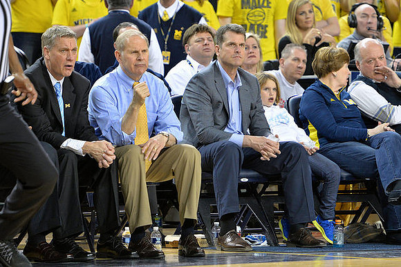 Jeff Meyer, John Beilein, Jim Harbaugh, and Jim Hackett