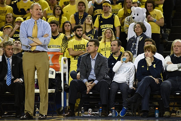 Jeff Meyer, John Beilein, Jim Harbaugh, and Jim Hackett