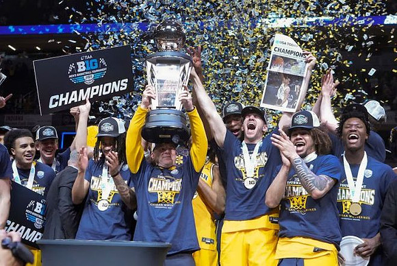 Dusty May, Michigan Team, and Big Ten Tournament Championship Trophy