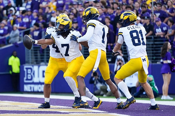 Max Bredeson (44), Donovan Edwards (7), Amorion Walker (1), and Peyton O'Leary (81)