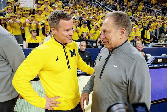 Dusty May and Michigan State Head Coach Tom Izzo