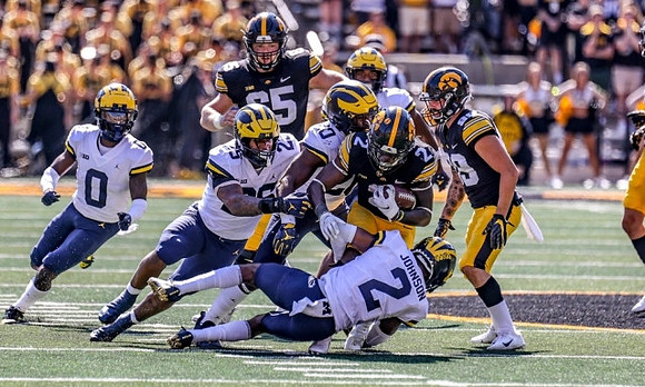 Mike Sainristil (0), Junior Colson (25), Will Johnson (2), and Kalel Mullings (20)