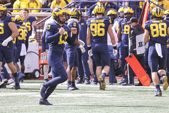Jake Moody (13), Mike Sainristil (0), Julius Welschof (96), and Matthew Hibner (88)