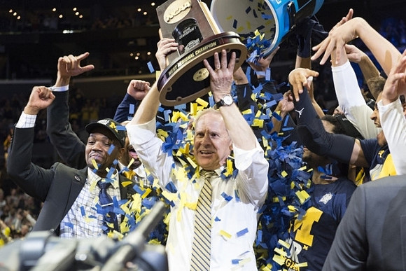 John Beilein, Michigan Team, and West Regional Championship Trophy