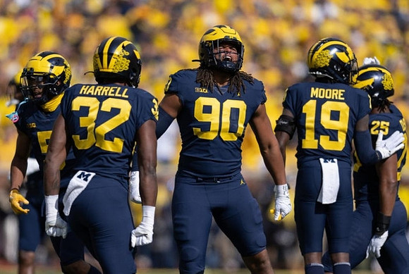 DJ Turner (5), Jaylen Harrell (32), Mike Morris (90), Rod Moore (19), and Junior Colson (25)