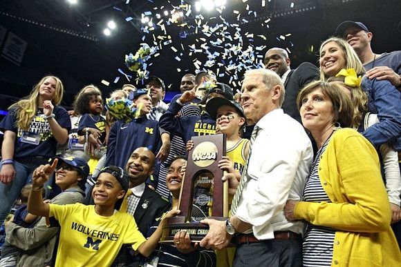 John Beilein, Michigan Team, and West Regional Championship Trophy