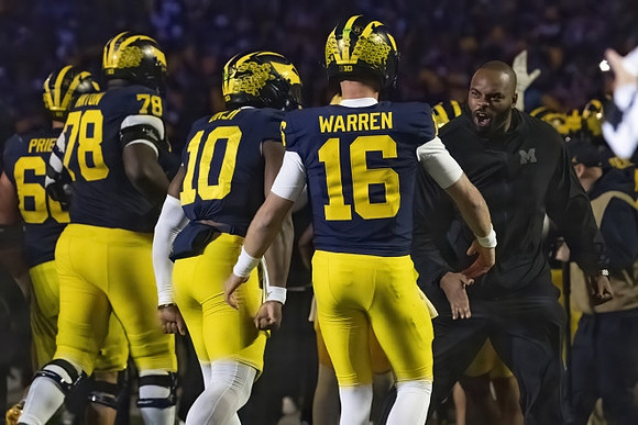 Josh Priebe (68), Myles Hinton (78), Alex Orji (10), and Davis Warren (16)
