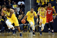 Moritz Wagner (13), Derrick Walton Jr. (10), Muhammad-Ali Abdur-Rahkman (12), and D.J. Wilson (5)